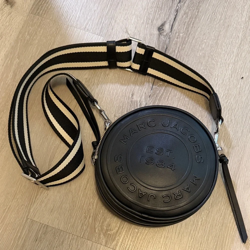 Marc Jacobs Black Circular Crossbody with Striped Strap - Picture 1 of 5